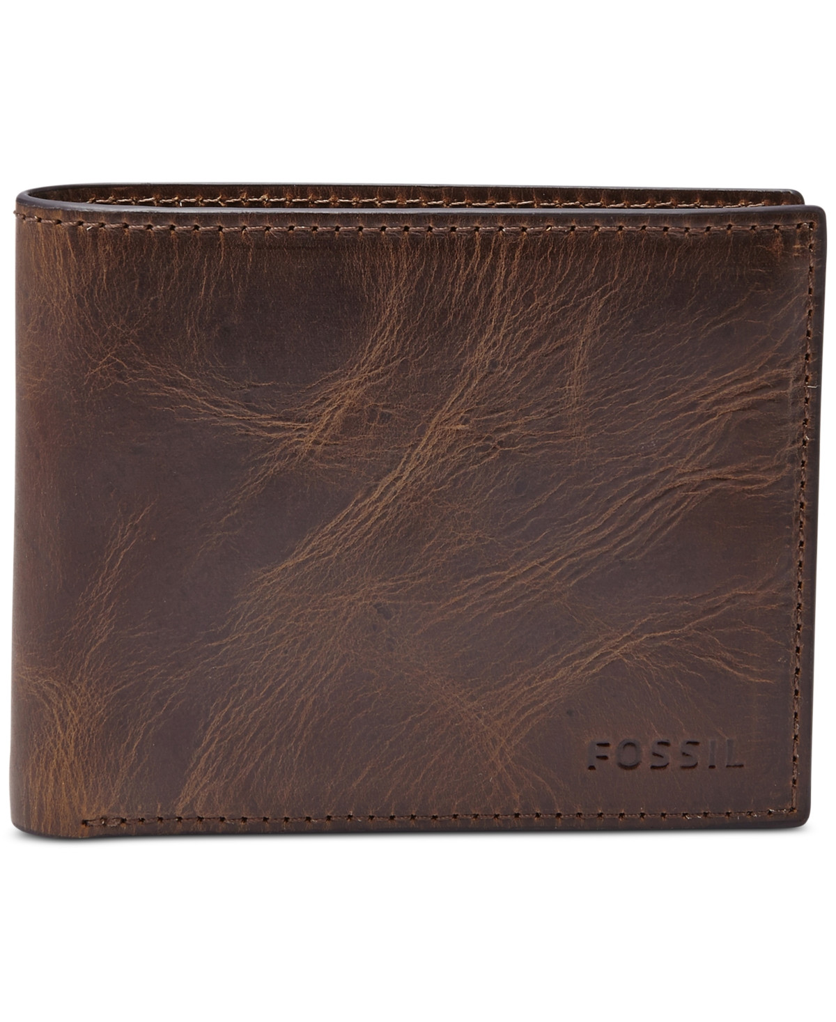 Fossil Men's Leather Wallet Derrick Rfid-Blocking Bifold with Flip Id - Dark Brown | Macy's