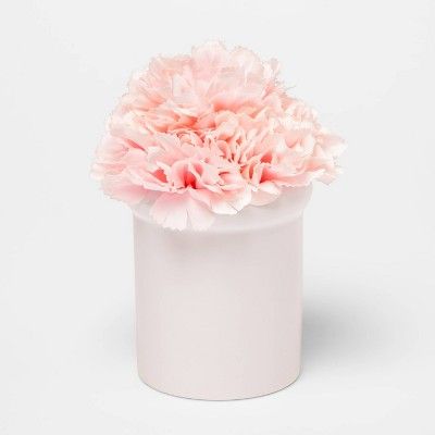 6.5" x 4" Artificial Carnation Arrangement in Ceramic Pot Pink/White - Threshold™ | Target