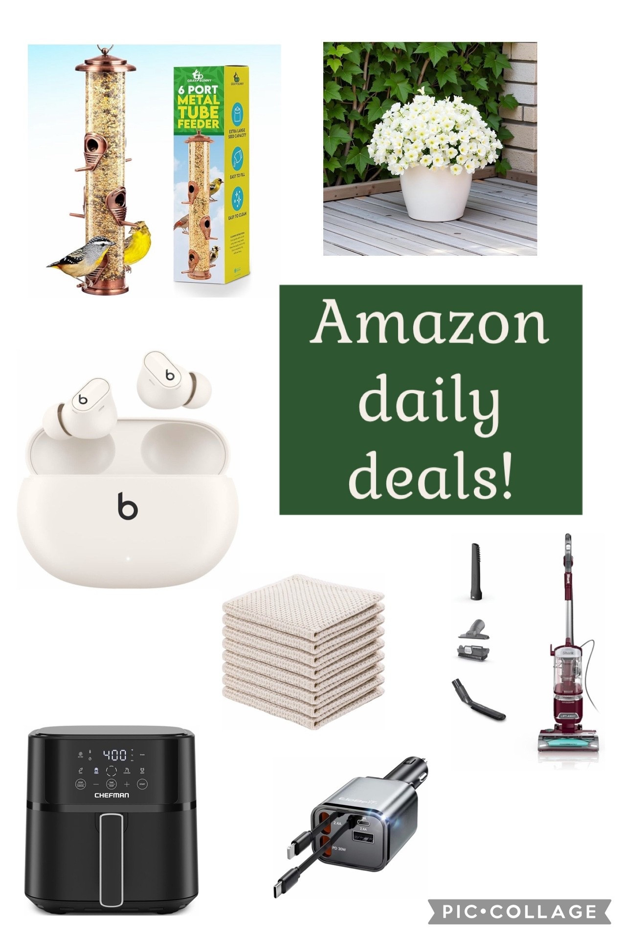 Amazon daily deals! 

Sale bird feeder beats earbuds vacuum dish towels rags faux flowers air fryer car phone charger 

#LTKHome #LTKdayinmylife #LTKSaleAlert