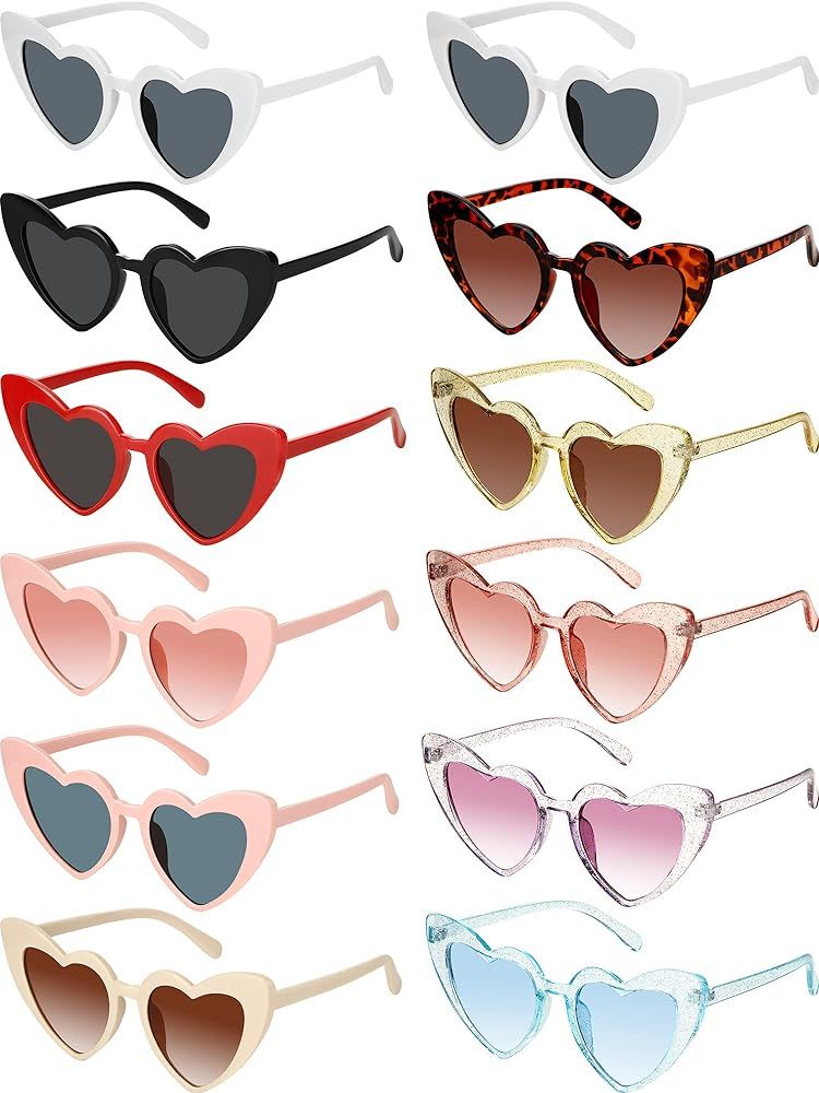 Flutesan 12 Pack Bachelorette Sunglasses Bride Bridesmaid Sunglasses Heart Shaped Sunglasses Wome... | Amazon (US)