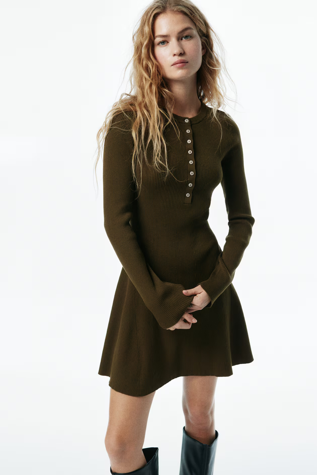 Rib-Knit Dress with Flared Skirt | H&M (US + CA)