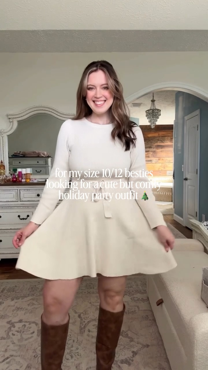 Comment HOLIDAY to shop this cute but comfy sweater dress that’s perfect for holiday parties! Can also be paired with tights for cooler weather! ✨🤌🏻 Follow @maciejade for more amazon fashion and midsize outfit inspo! 🩷 

holiday party outfit | holiday dress | sweater dress | midsize style | midsize dress | midsize outfit inspo | winter style