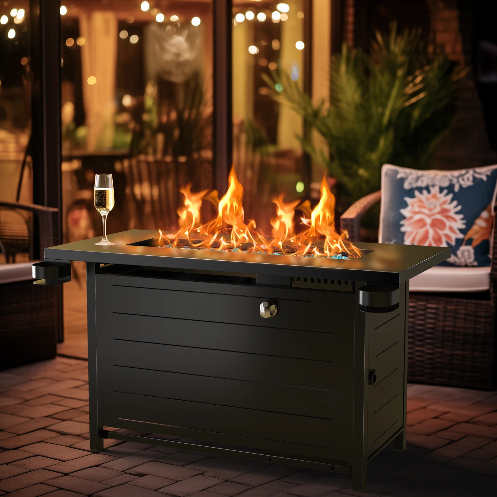 Laurean 25" H x 43" W Propane Fire Table Outdoor Fire Pit with Lid | Wayfair North America