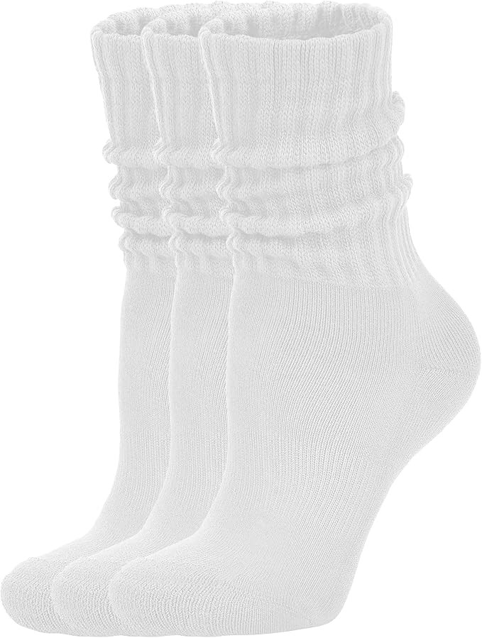 Women's Scrunch Crew Socks Retro 3-Pack Solid Cotton Boot Calf Socks Chunky Ribbed Cozy Slouchy S... | Amazon (US)