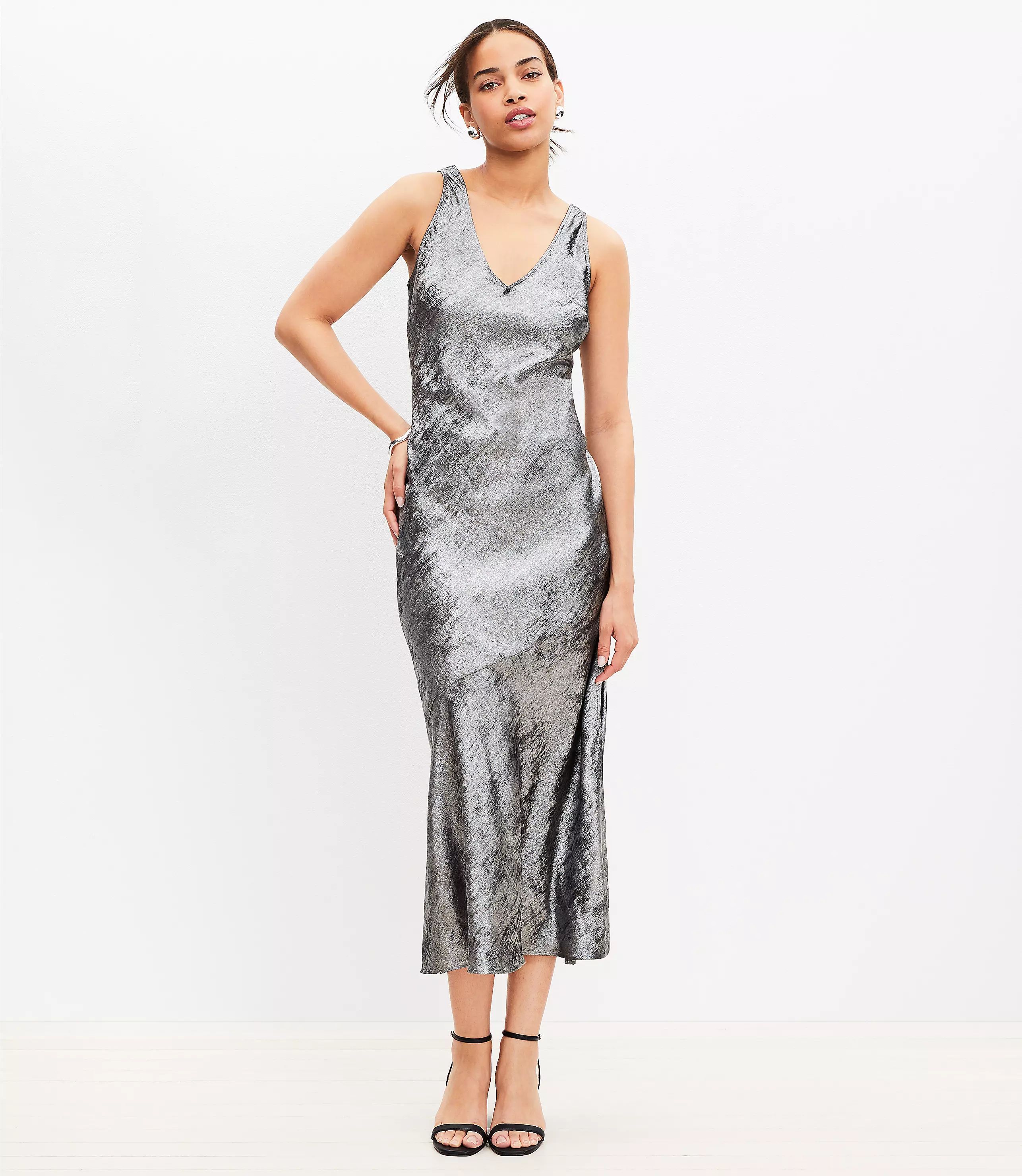 Shimmer Bias Slip Dress | LOFT