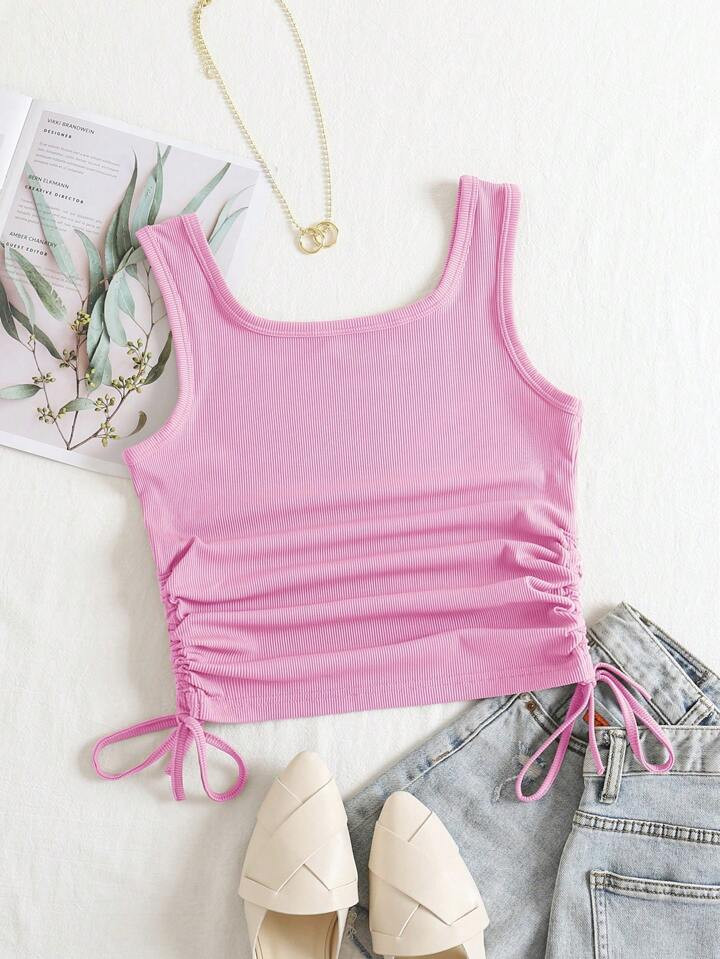 SHEIN EZwear Drawstring Side Crop Tank Top | SHEIN