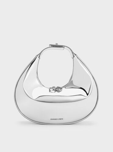 Silver Metallic Crescent Hobo Bag | CHARLES & KEITH | Charles & Keith US