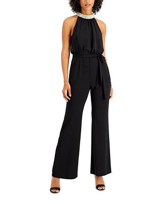 Adrianna Papell Embellished-Neck Jumpsuit & Reviews - Pants & Capris - Women - Macy's | Macys (US)