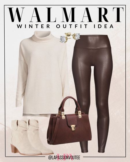 Stay effortlessly stylish at Walmart! 🍁 Rock a tunic sweater top with sleek faux leather leggings, paired with trendy boots. Complete the look with a chic handbag and add a touch of glam with stud earrings. Discover affordable fashion that keeps you on-trend all season long.

#LTKstyletip #LTKHoliday #LTKSeasonal