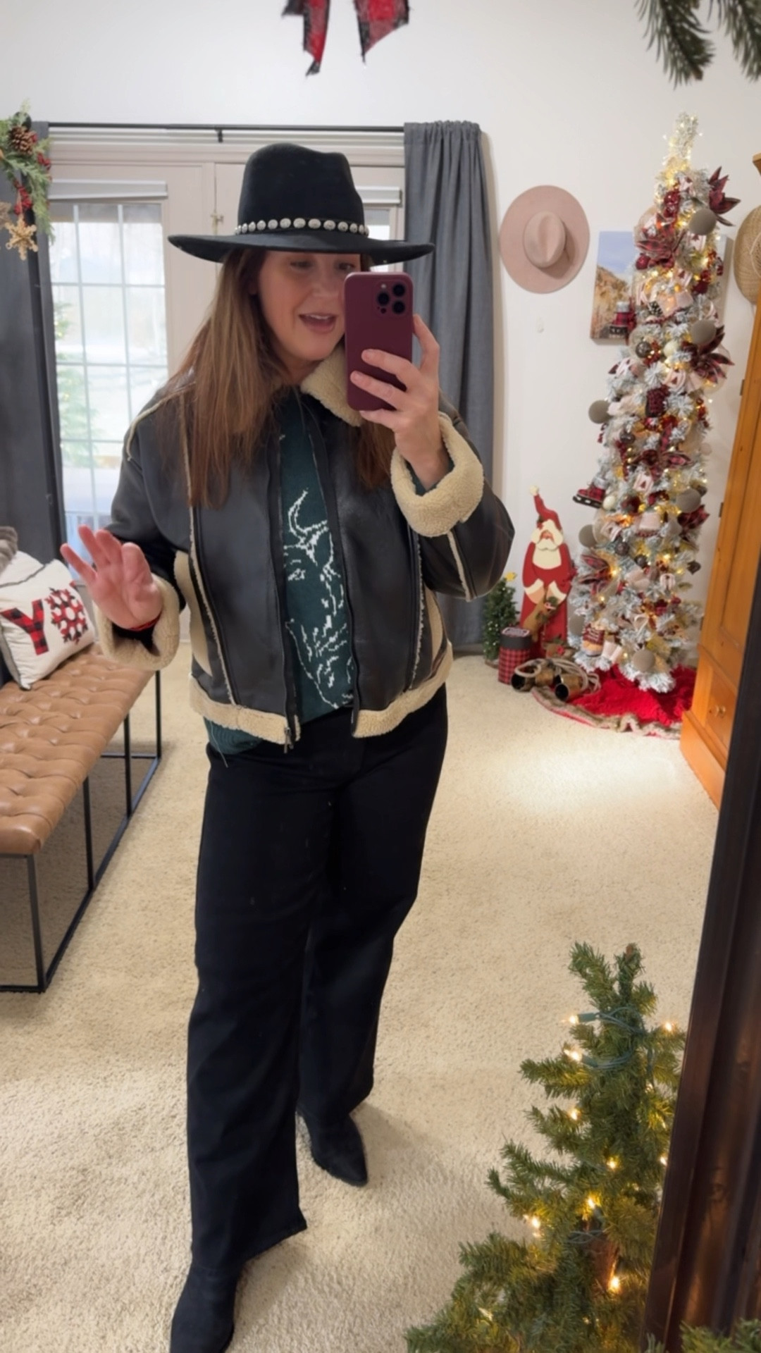 Old Navy sale! Jeans $14 (2 days only) Men’s sweater 50% off! 
High waisted wide leg jeans: size 12
Men’s sweater: size large for oversized fit 
Boots: TTS
Faux leather and shearling bomber jacket: size large for oversized fit 

#LTKFindsUnder50 #LTKSaleAlert #LTKHoliday