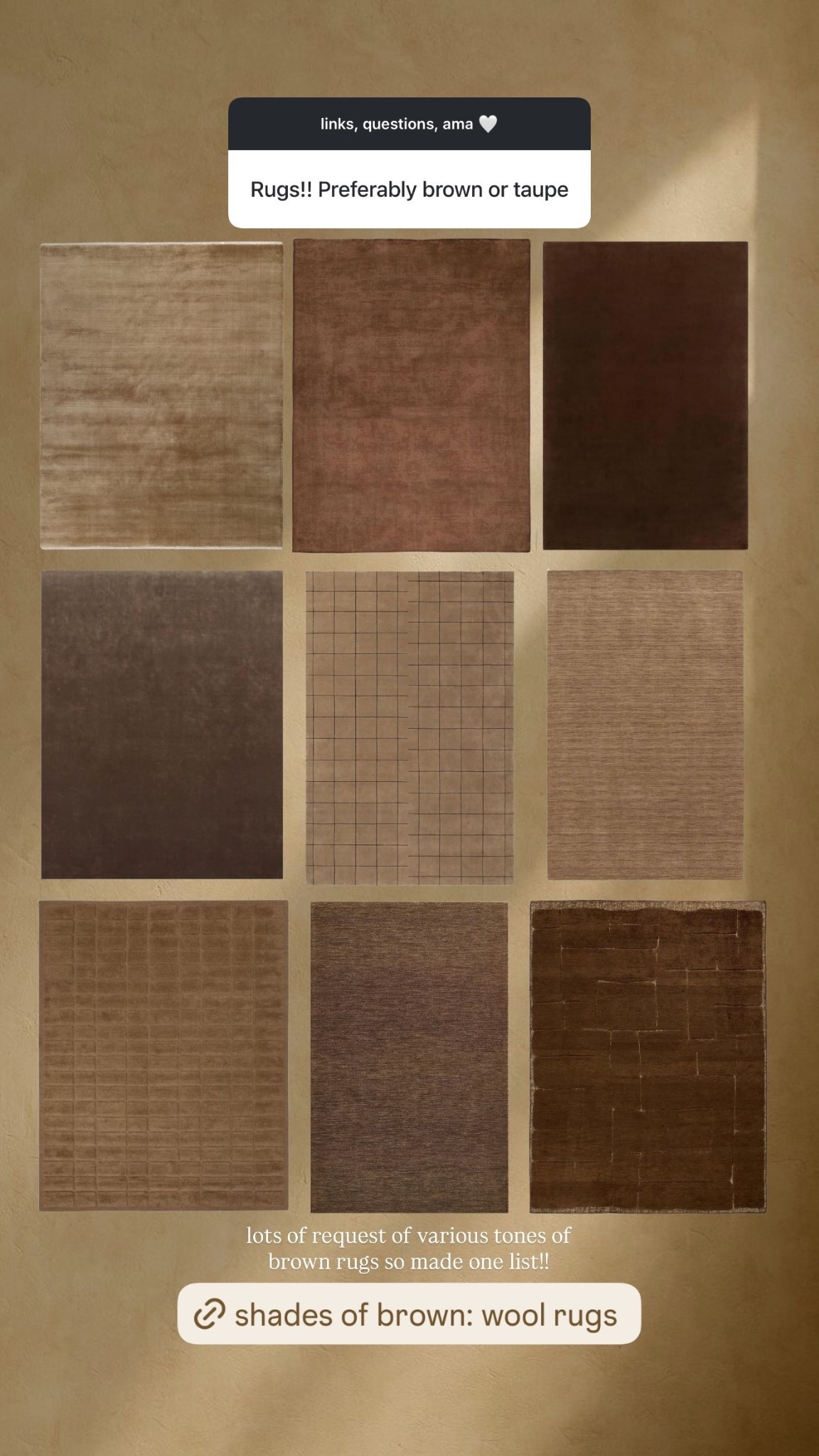 lots of request of various tones of brown rugs so made one list!!