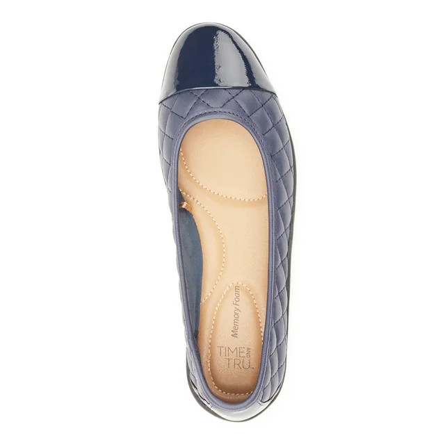 Time and Tru Women's Cap Toe Quilted Ballet Flats, Wide Width Available | Walmart (US)