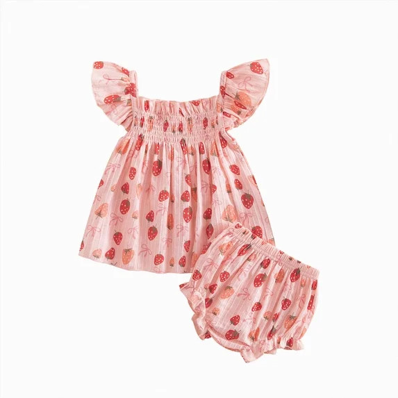 KPOPLK Newborn Baby Girl Clothes Summer Outfits Set Infant Ruffle Sleeveless Strap Cute Bow Tank ... | Walmart (US)