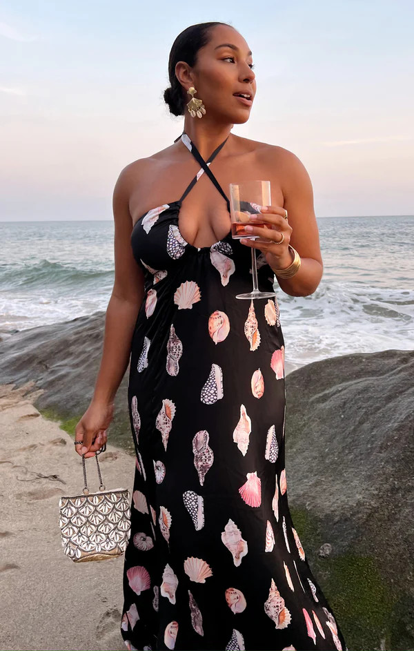 Milos Maxi Dress ~ Black Shell Luxe Satin | Show Me Your Mumu