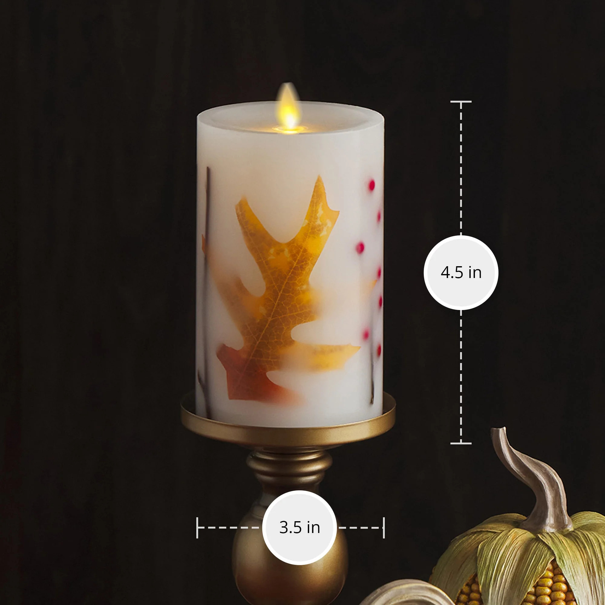 Embedded Fall Leaves & Twigs Flameless Candle Pillar | Luminara
