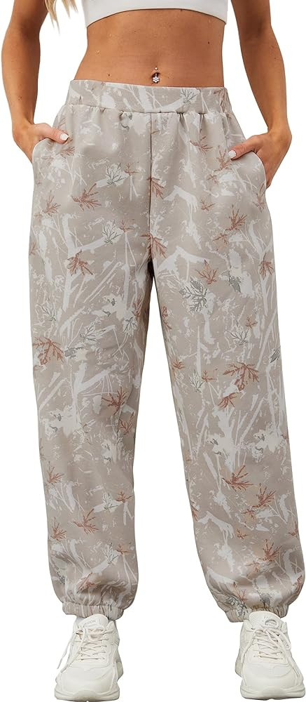 Women's Baggy Fleece Sweatpants Casual High Waisted Joggers Pants Fitted Sweat Pants with Pockets | Amazon (US)
