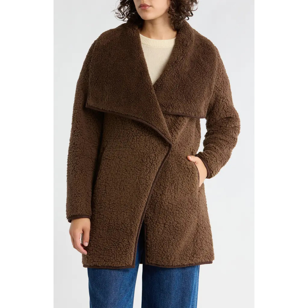 Lucky Brand Envelope Collar Faux Shearling Coat in Dark Brown at Nordstrom Rack, Size X-Small | Nordstrom Rack