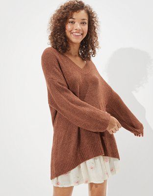 AE Oversized Dreamspun V-Neck Sweater | American Eagle Outfitters (US & CA)