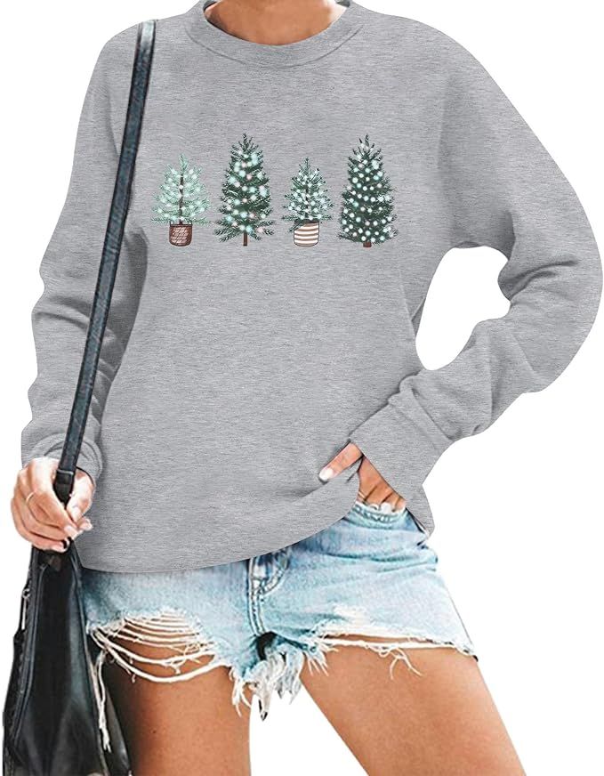 Amazon.com: Christmas Tree Sweatshirt for Woman Ugly Christmas Pullover Sweatshirt Cute Crewneck ... | Amazon (US)