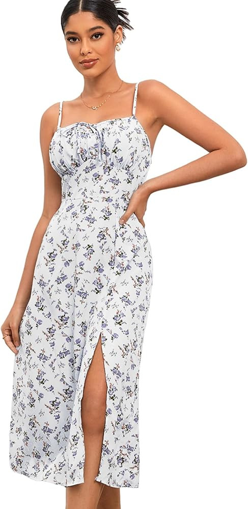 Floerns Women's Summer Split Thigh Spaghetti Strap Cami Midi Floral Dress | Amazon (US)
