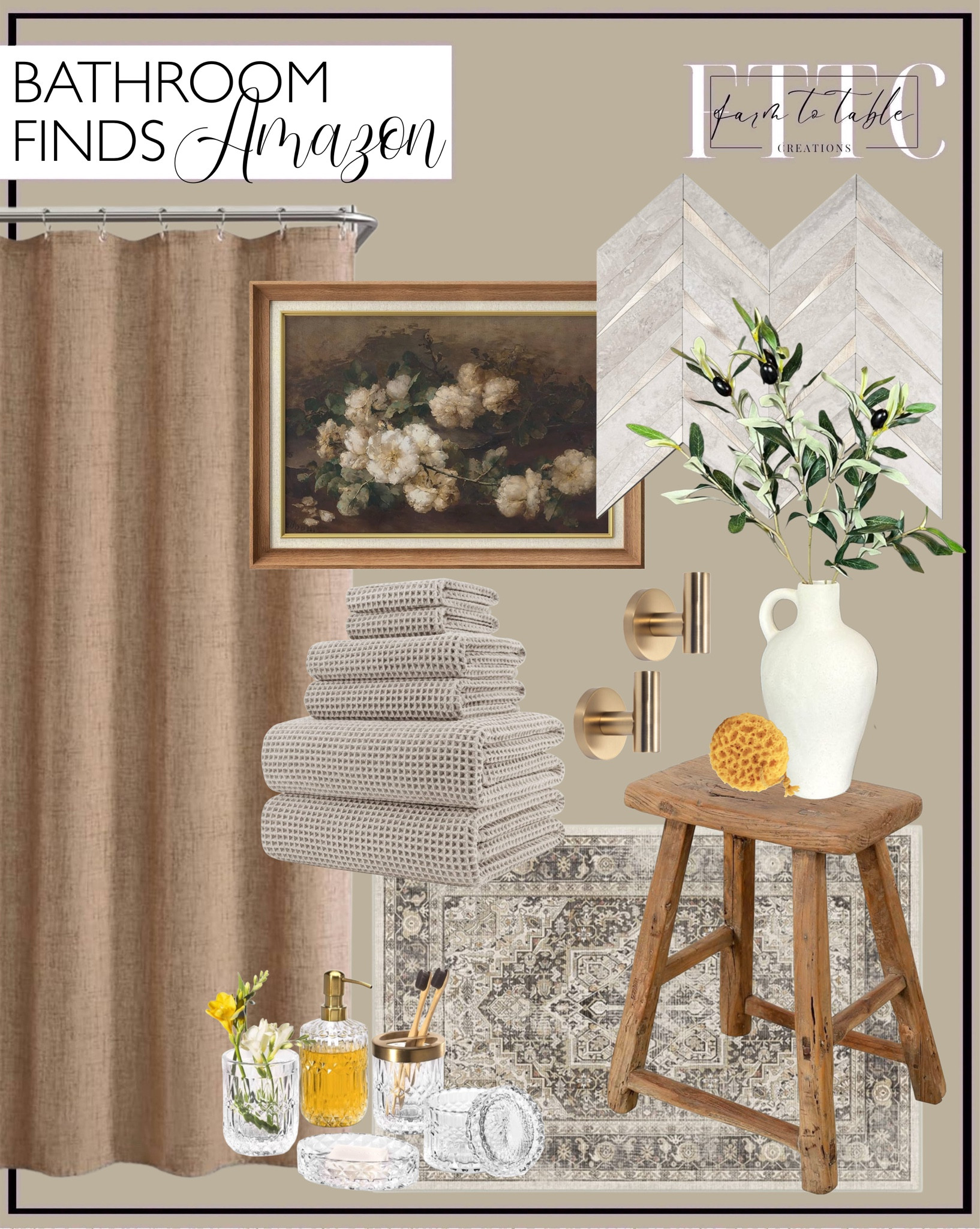 Amazon Bathroom Finds. Follow @farmtotablecreations on Instagram for more inspiration.

Bathroom Accessories. Towel Hooks. Framed Wall Art. Sponges. Washable Rug. Ceramic Vase. Waffle Towels. Rustic Vintage Stool. Linen Shower Curtain. Peel & Stick Backsplash. 

Bathroom | Dining Room | Dining Room Artwork | Bathroom Finds | Bedroom Finds | Bedroom Furniture | nightstands | Home Decor| Fireplace Decor | Spring Refresh |  Bedroom Finds | Neutral Stems | Spring Stems | Bookshelf Decor | Bedroom Space | Cozy  Corner | Bathroom | Curated Entryway | Spring  Decor | End of Year Clearance | Trending Decor | Viral Decor  | Coffee Table Decor | Neutral Decor | Fall Stem Sale | Target Finds | Skinny Bench | Bedroom | Living Room | Breakfast Nook | Amazon Home | Target Sale | Loloi Rugs | Magnolia Home | console table | console table styling | faux stems | entryway space | front porch decor | neutral decor | entryway decor | cozy home | affordable decor |  home decor | home inspiration | console styling | entryway rug | cozy moody home | moody home decor | neutral home | bathroom decor | living room | spring decor | Hearth & Hand | Studio McGee | 2025 Home Trends | trending home | Crate&Barrel 




#LTKFindsUnder50 #LTKHome #LTKSaleAlert