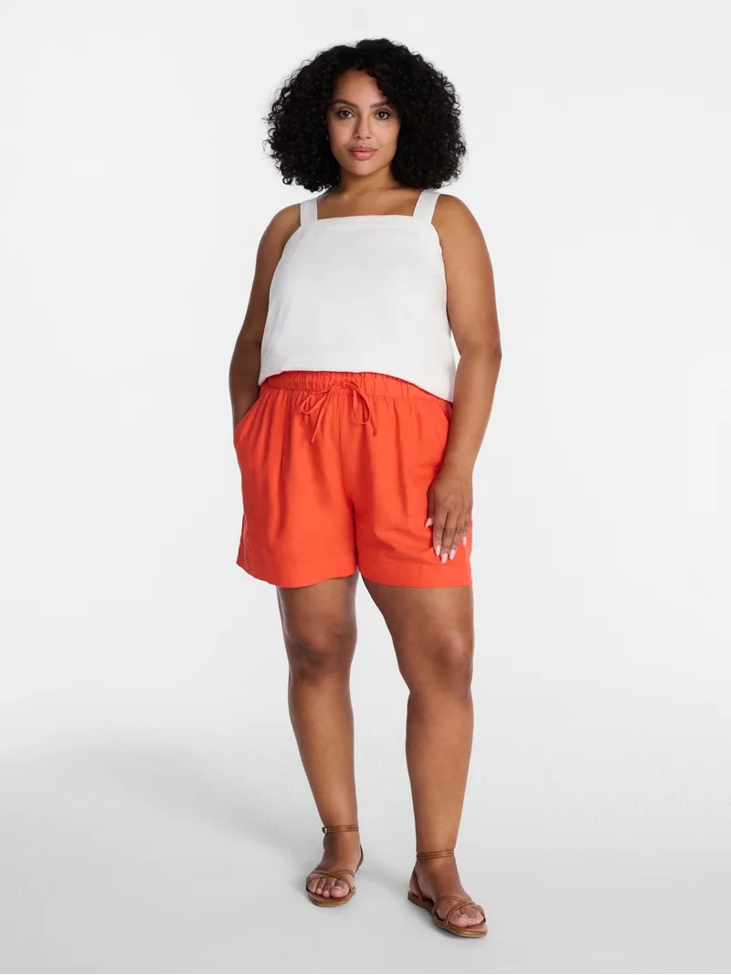 Time and Tru Women's Linen Blend Shorts, Sizes XS-XXXL - Walmart.com | Walmart (US)