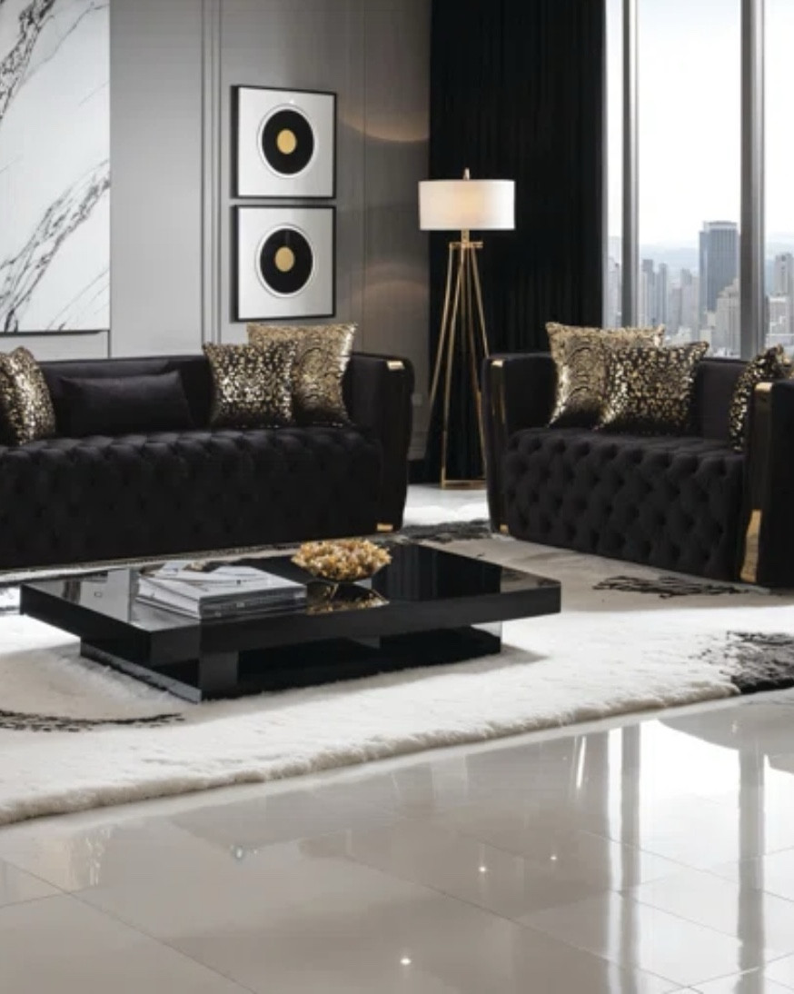Doruk 2 piece black velvet living room set/sofa set #ltkhomefurniture

#LTKHome #LTKFallSale
