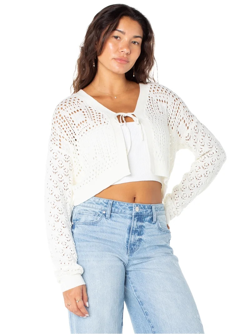 Celebrity Pink Women's and Women's Plus Tie Front Crochet Cardigan, Sizes XS-XXXL | Walmart (US)