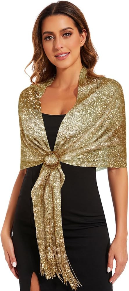 Sparkling Metallic Shawls and Wraps with Buckle,for Evening Dresses Party Wedding Bride Bridesmai... | Amazon (US)