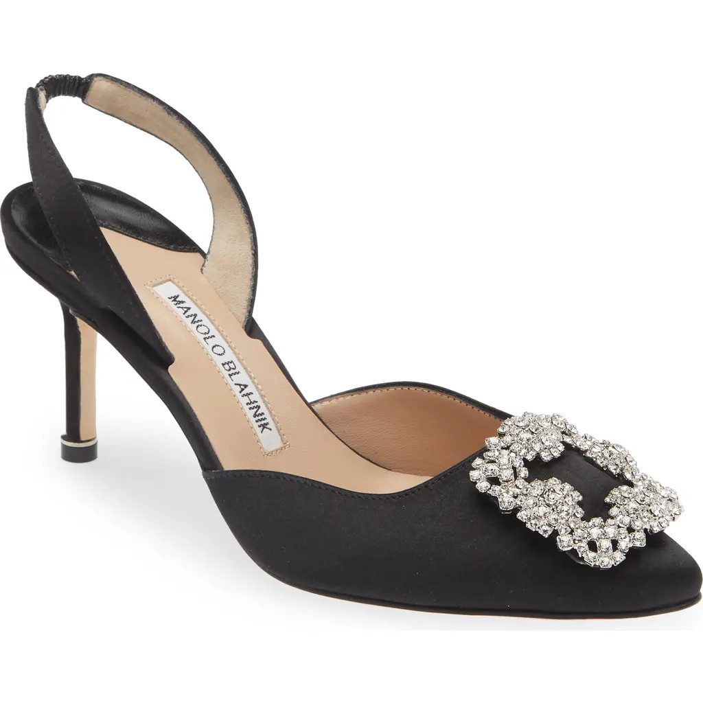 Manolo Blahnik Hangisi Crystal Buckle Slingback Pump in Black at Nordstrom, Size 5.5Us | Nordstrom
