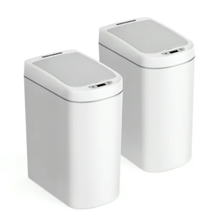 Nine Stars Automatic Bathroom Trash Can, 2 Gallon Plastic, Motion Sensor Garbage Bin with Soft Close Lid, White, 2 pack | Walmart (US)