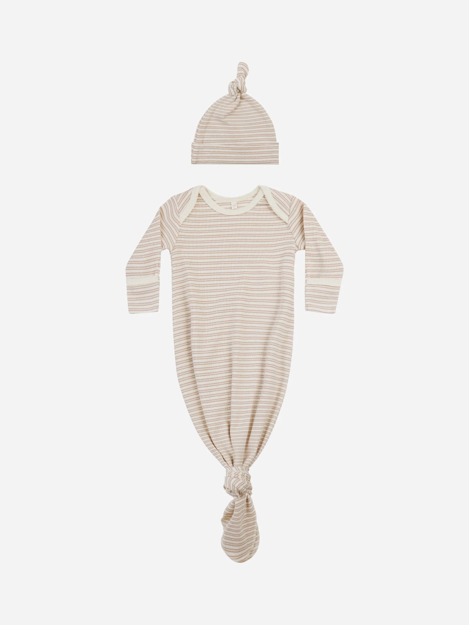 Knotted Baby Gown + Hat Set || Oat Stripe | Rylee + Cru