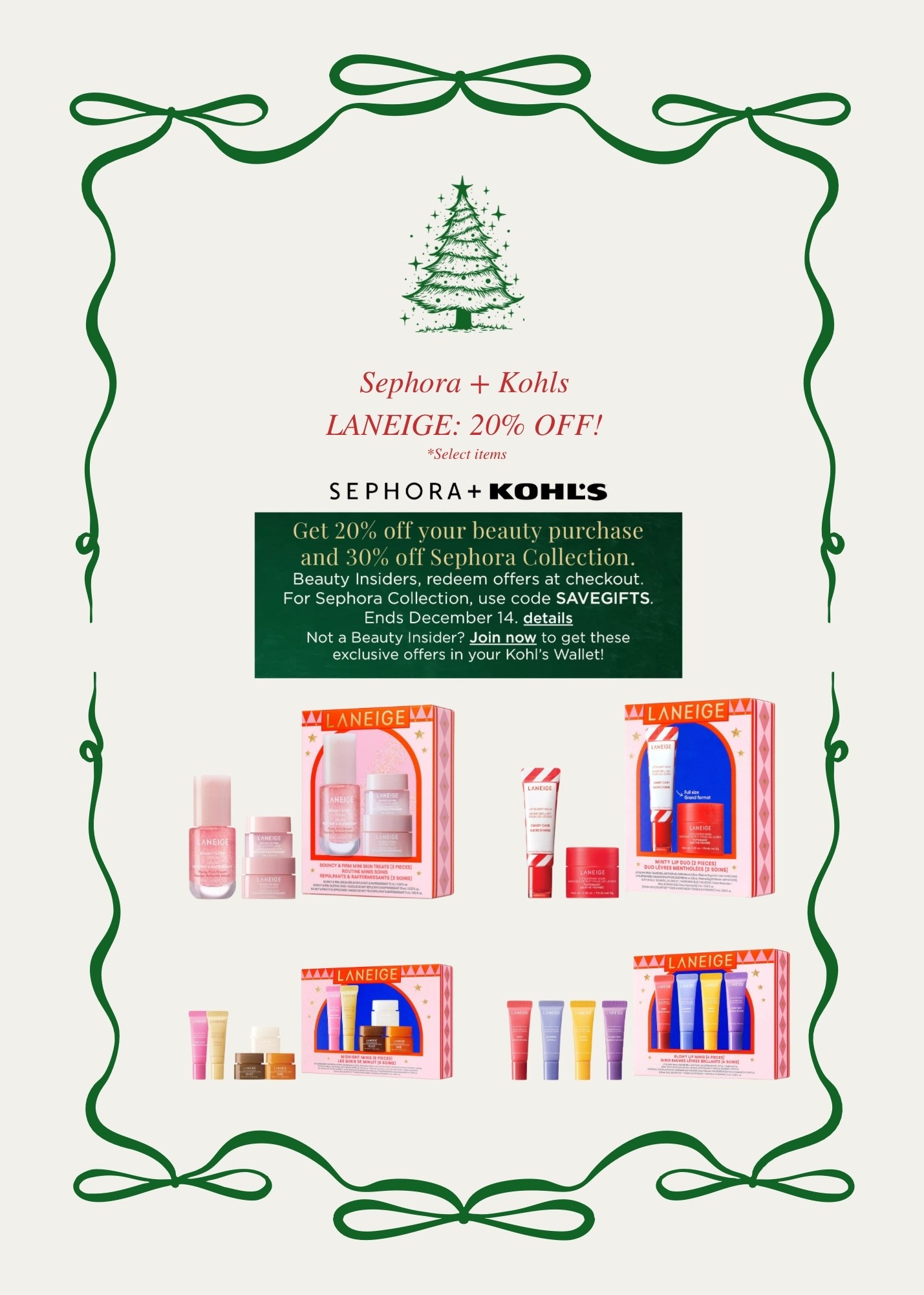 Sephora + KOHL’S Sale! 💄🎁

Gifts for All (20% off basket) + 30% off Sephora Collection! 

➡️ LANEIGE: 20% OFF! (Select items) + Free Shipping on orders $49+! 

#ad 

#LTKGiftGuide #LTKBeauty #LTKHoliday