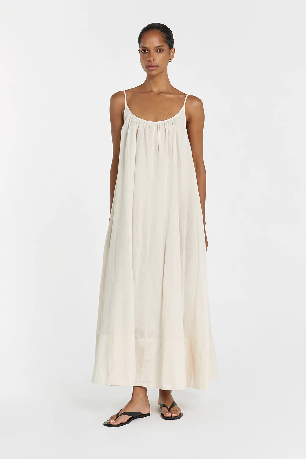 TROPEA CREAM LINEN SHEER MIDI DRESS | DISSH