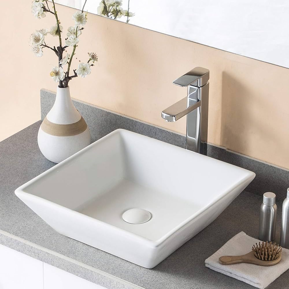 DeerValley DV-1V022 Ace Bathroom Vessel Sink and Square White Ceramic Porcelain Counter Top Vanit... | Amazon (US)