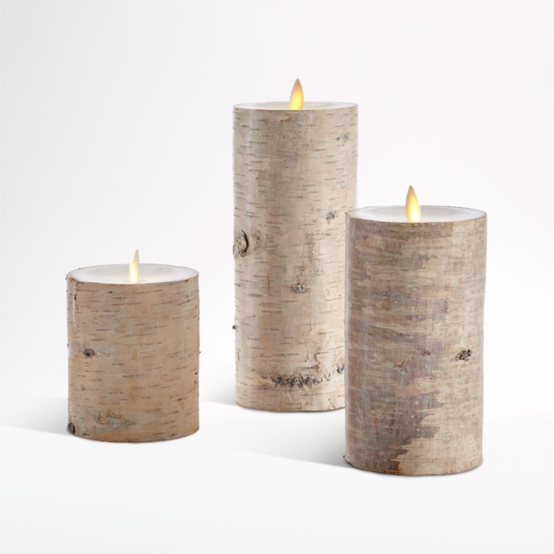 White Birch Flameless Pillar Candles | Crate and Barrel | Crate & Barrel
