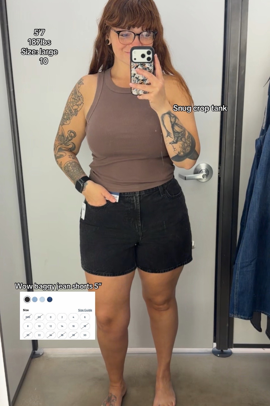 Snug crop tank comes in so many colors! Obsessed with these wow baggy 5” shorts. #oldnavy #tryon #midsize #jeanshorts #thickthighs

#LTKootd #LTKMidsize #LTKgrwm