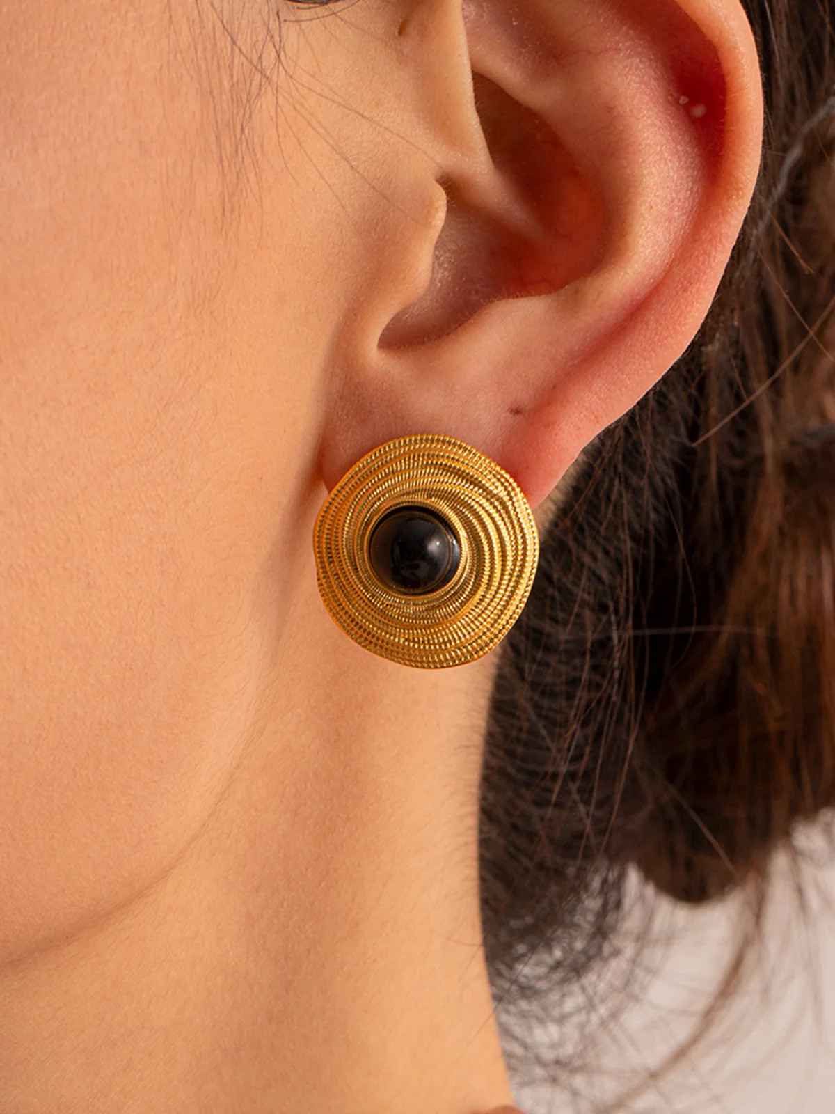 Golden Black Onyx Hoop Earrings | Commense
