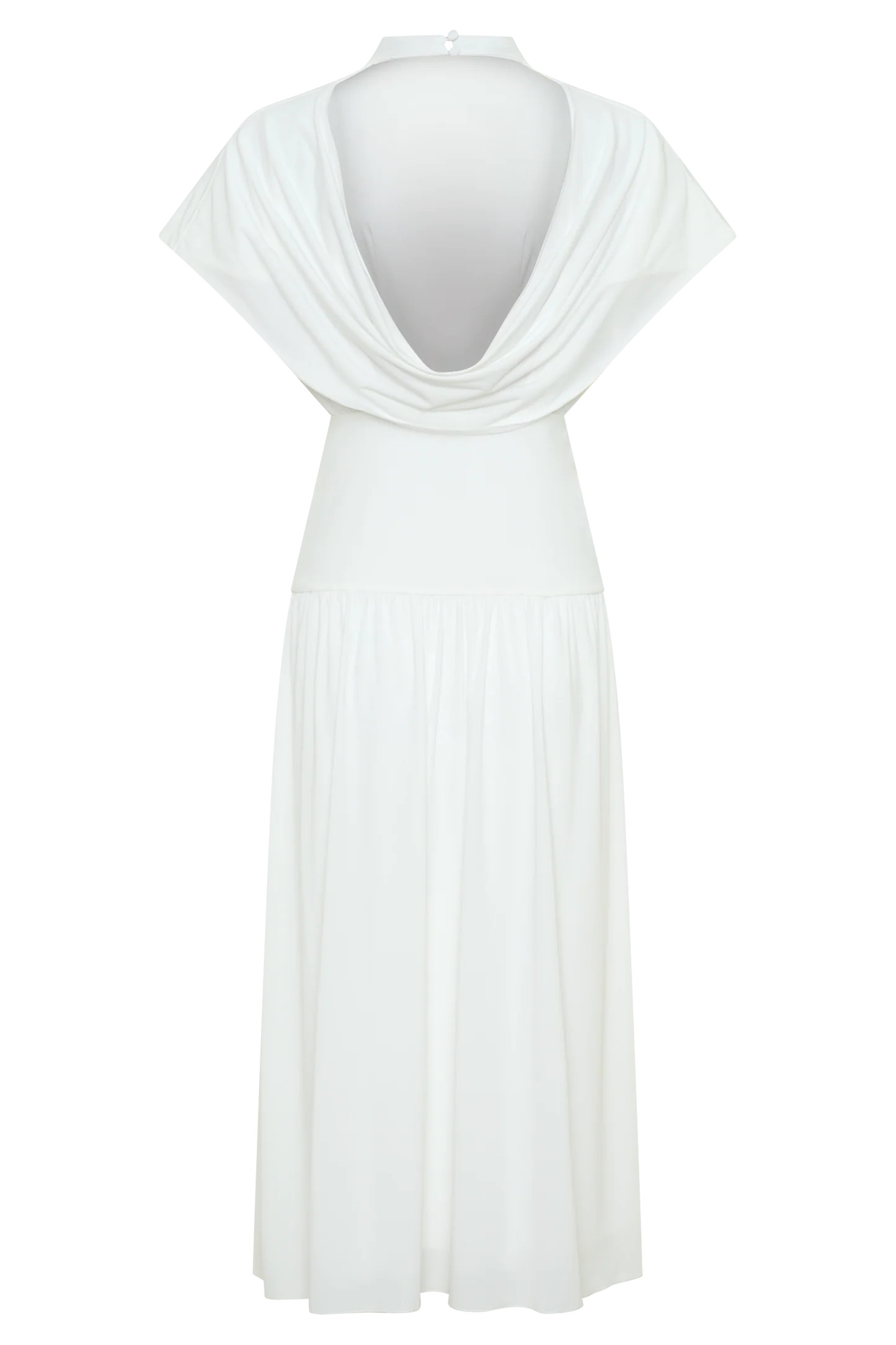 Ailla High Neck Cowl Midi Dress - White | MESHKI US