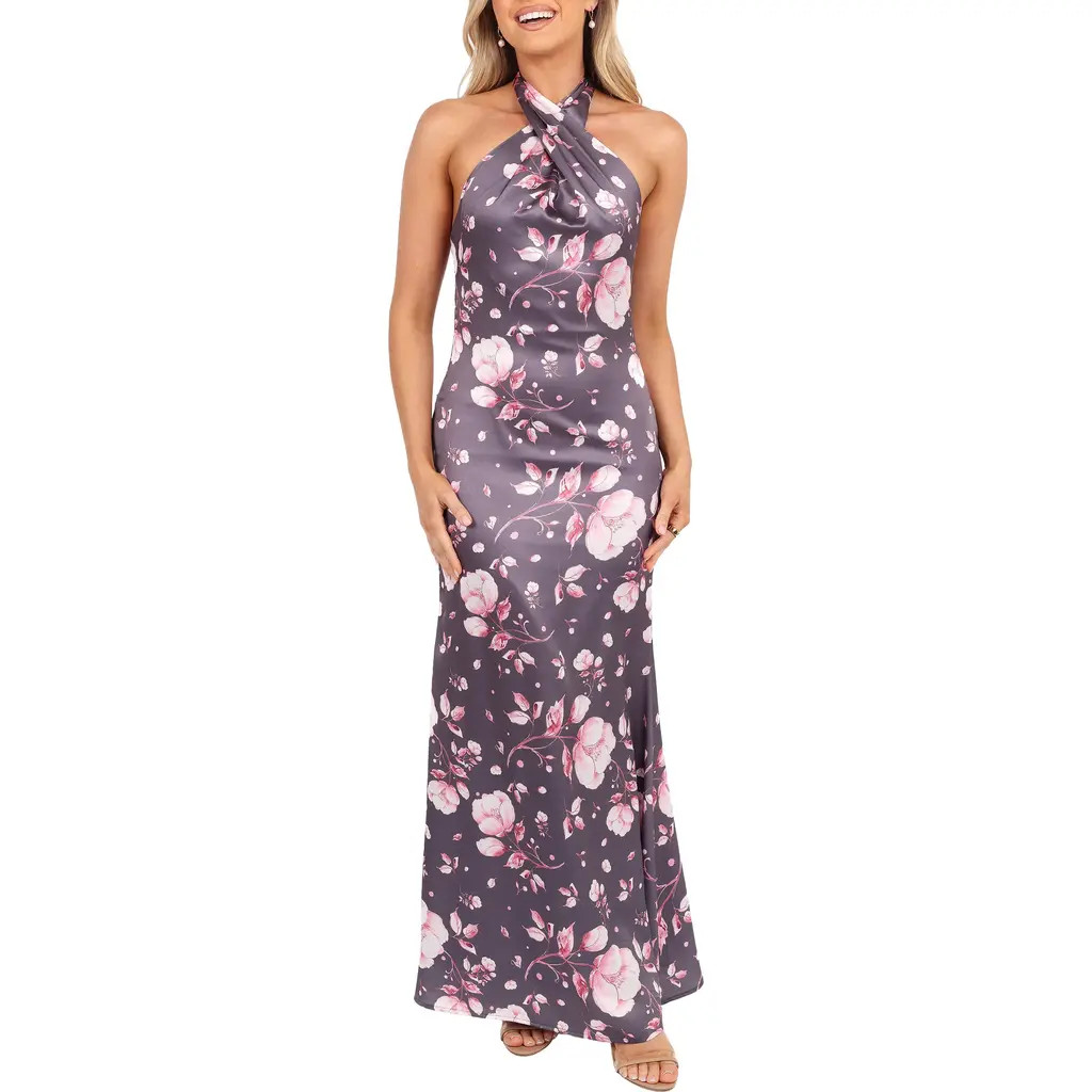 Petal & Pup Mila Floral Print Halter Dress in Steel Gray Floral at Nordstrom Rack, Size X-Small | Nordstrom Rack