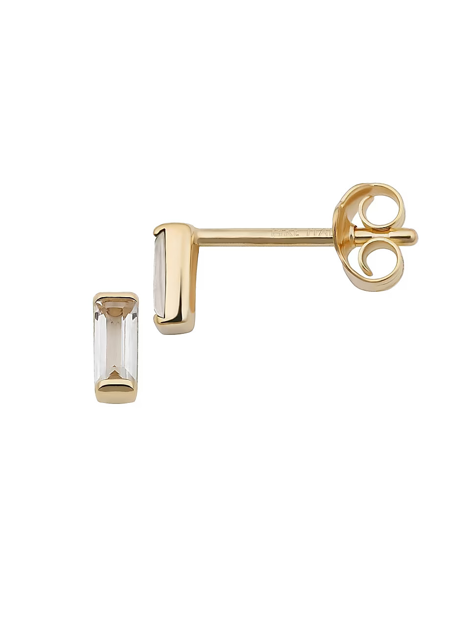Oradina 14K Yellow Solid Gold, White Topaz Fresco Baguette Micro Single Stud Single | Saks Fifth ... | Saks Fifth Avenue