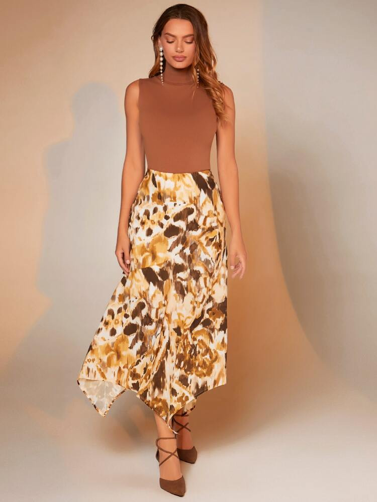 SHEIN BIZwear Tie Dye Hanky Hem Skirt | SHEIN