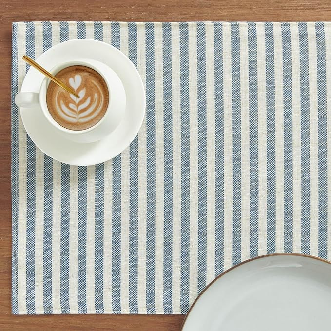 JINCHAN Linen Striped Placemats Set of 4 Farmhouse Cloth Placemats Durable Table Mats Soft Washab... | Amazon (US)