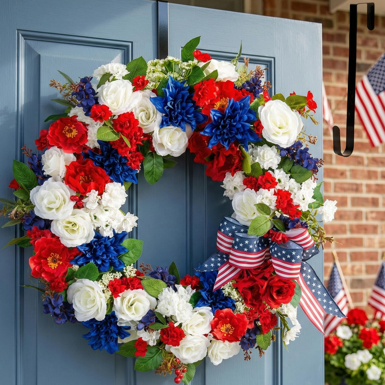 Amazon.com: BLOSMON 4th of July Patriotic Wreath: Front Door 24 Inch Red White and Blue Wreaths 250 Anniversary USA Outdoor Decorations - Fourth of July America Summer Wreath with Hanger for Home Party Gift | Amazon (US)