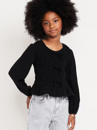 Long-Sleeve Smocked Double-Weave Top for Girls | Old Navy (US)