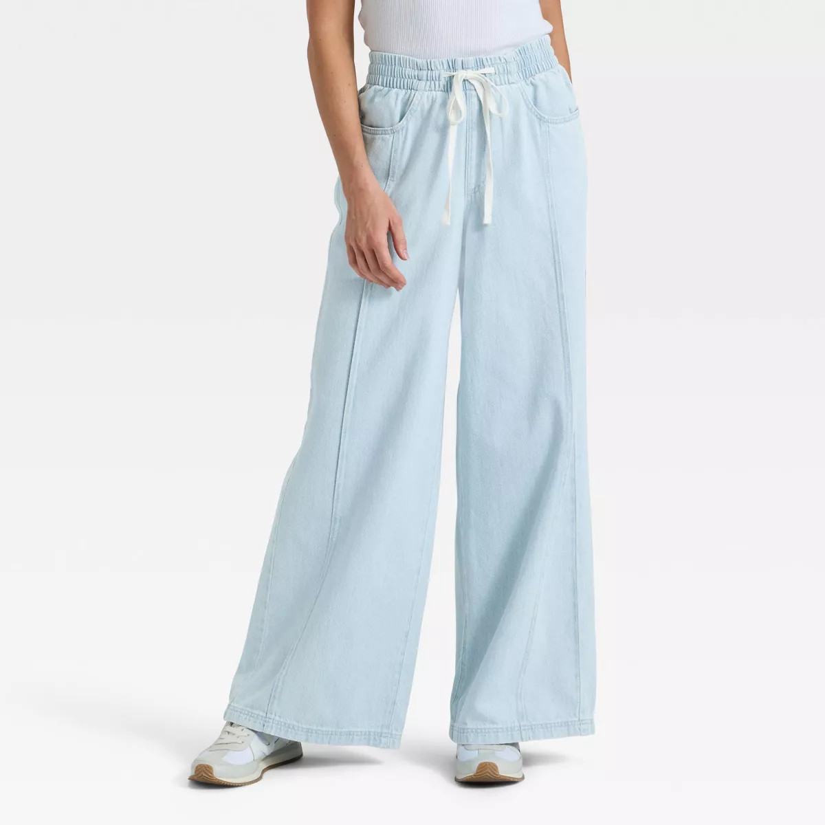 Women's High-Rise Drawstring Wide Leg Relaxed Fit Beach Pants - Universal Thread™ Blue XXL | Target