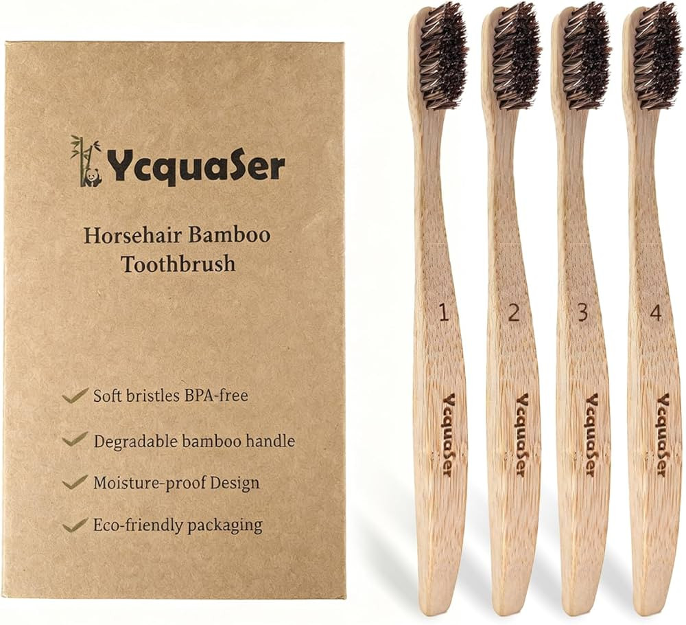 Ycquaser Bamboo Toothbrushes,Travel Toothbrush&Horse Bristle(4-Pack),Natural Soft Bristles for Ad... | Amazon (US)