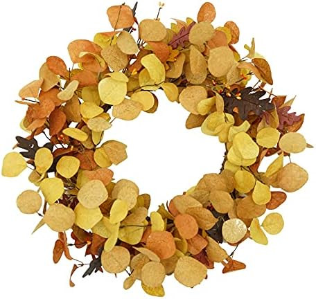 AMF0RESJ Artificial Fall Wreath for Front Door Autumn Eucalyptus Wreath with Orange Eucalyptus Le... | Amazon (US)