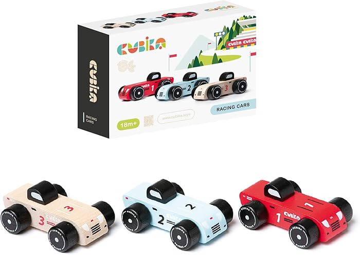 CUBIKA Wooden Racing Cars Set – Montessori Toy for Toddlers Ages 18 Months+ – 3-Pack Wooden R... | Amazon (US)