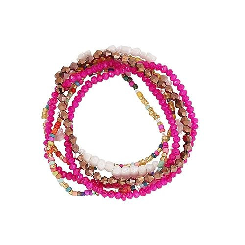 Pingyongchang Boho Colorful Handmade Stackable Bead Bracelets Set Multicolor Seed Layered Stretch Bangle Bracelets Vaction Beach Trendy Jewelry Gifts for Women-Deep Pink | Amazon (US)